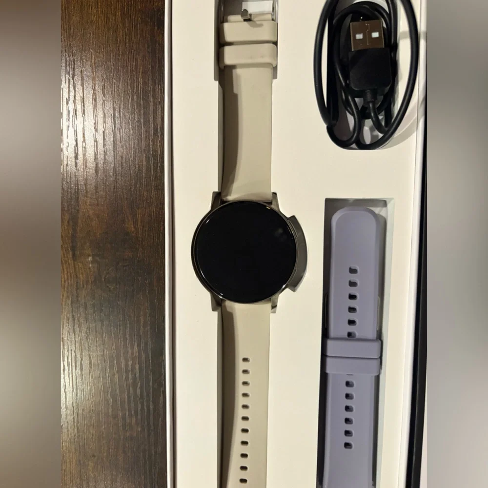 Smartwatch with Cream and‎ Light Purple Bands